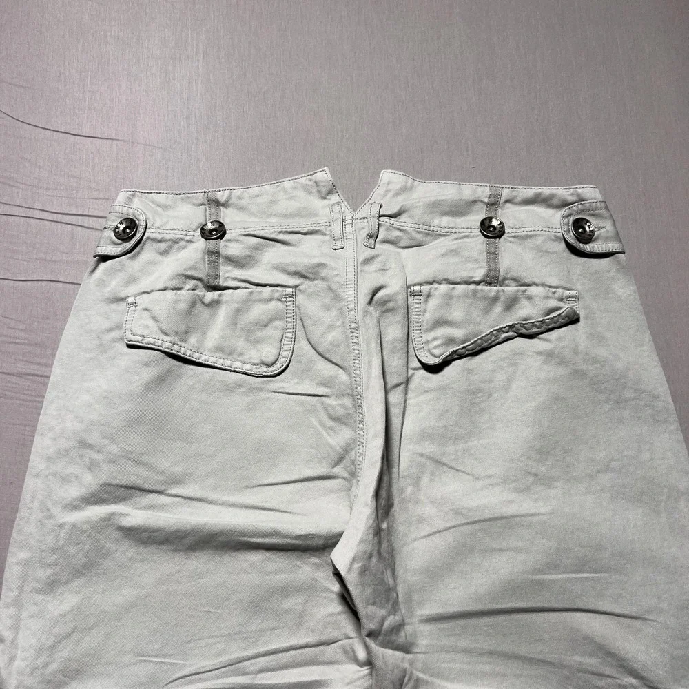 IKKS Cargo Pants Womens‎ 40 Light Gray Cropped Capri Drawstring Button Hem Twill